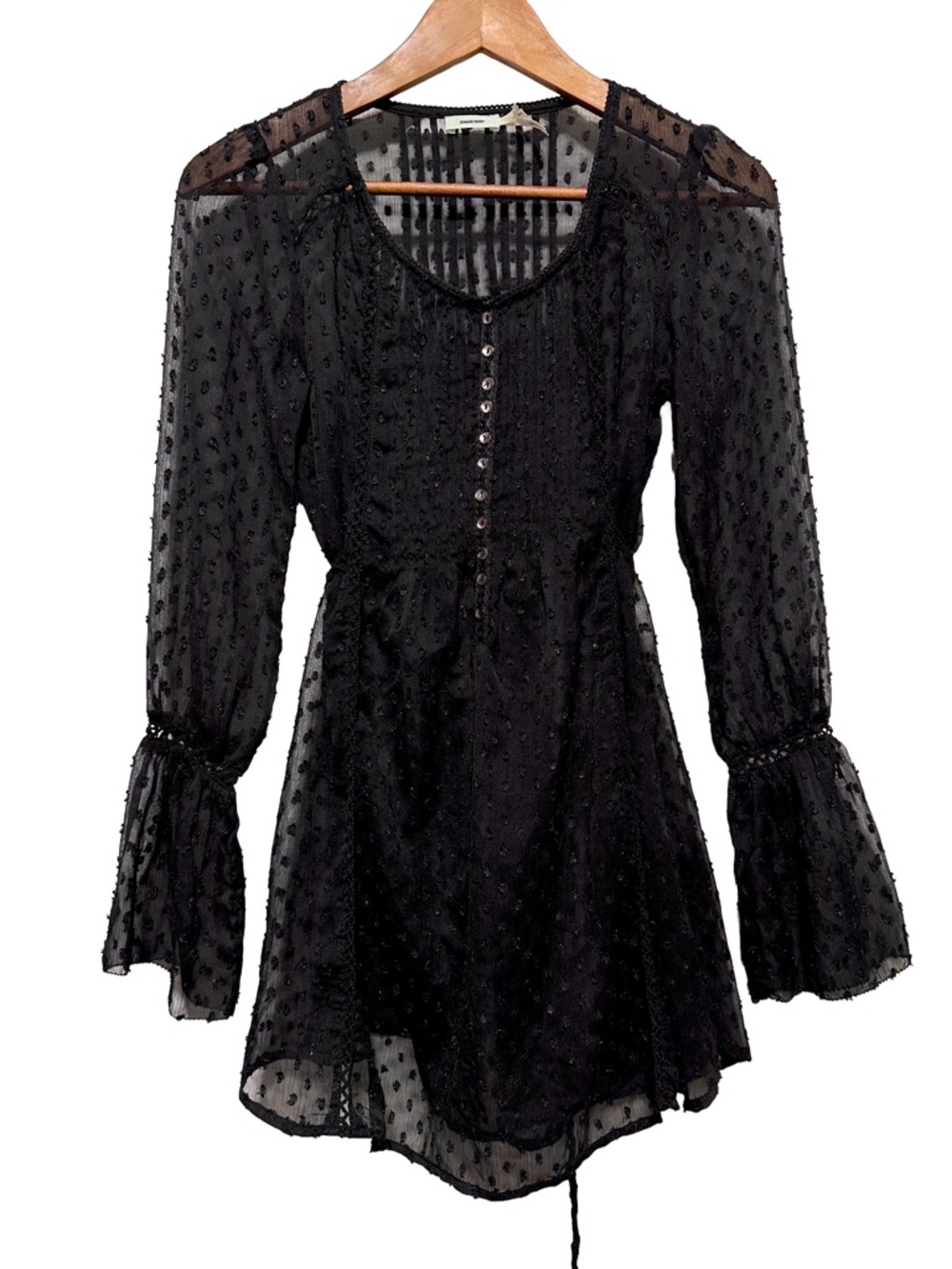 Y2K KIMCHI BLUE Sheer Swiss Dot Peasant Poetcore Coquette Blouse